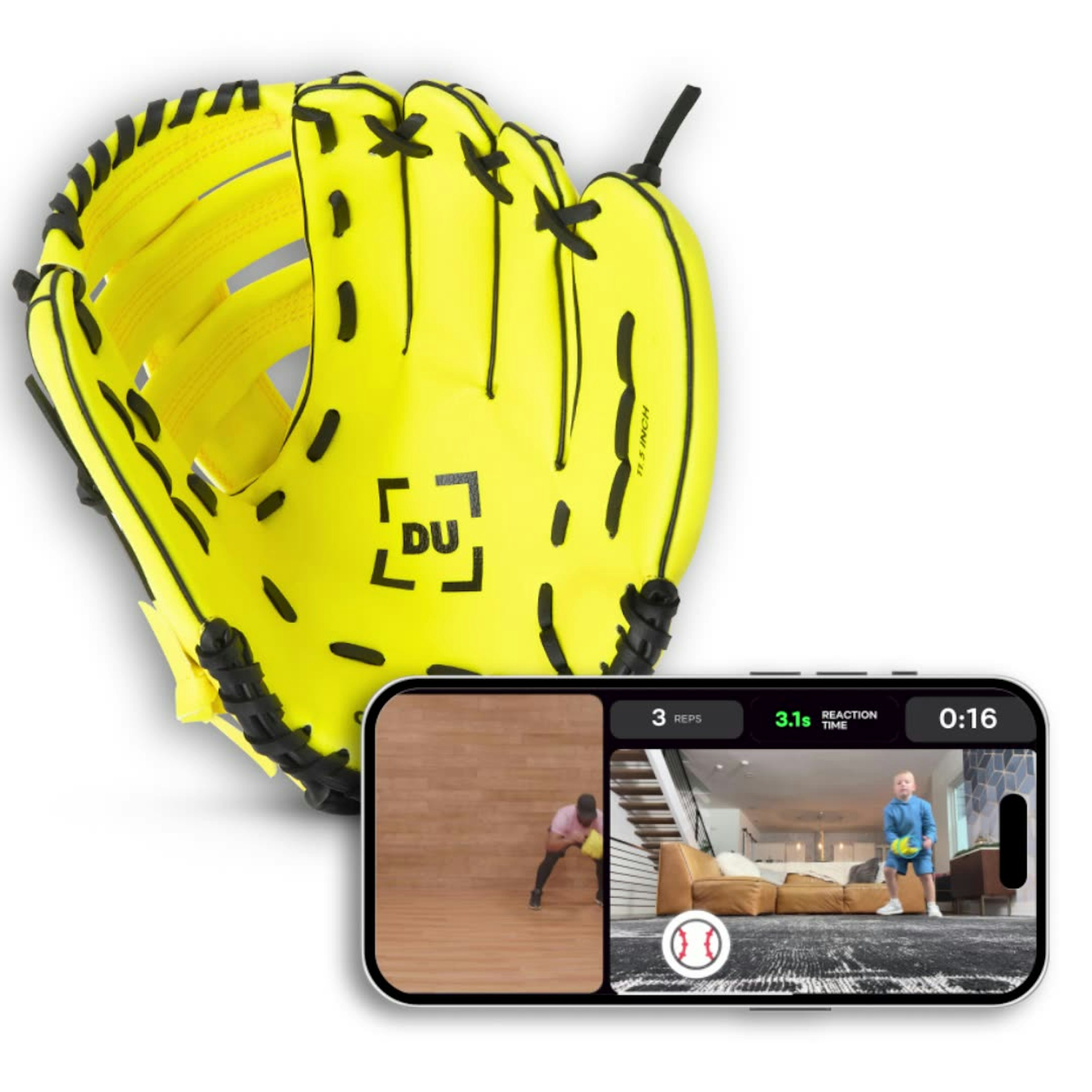 Dribbleup baseball glove and phone
