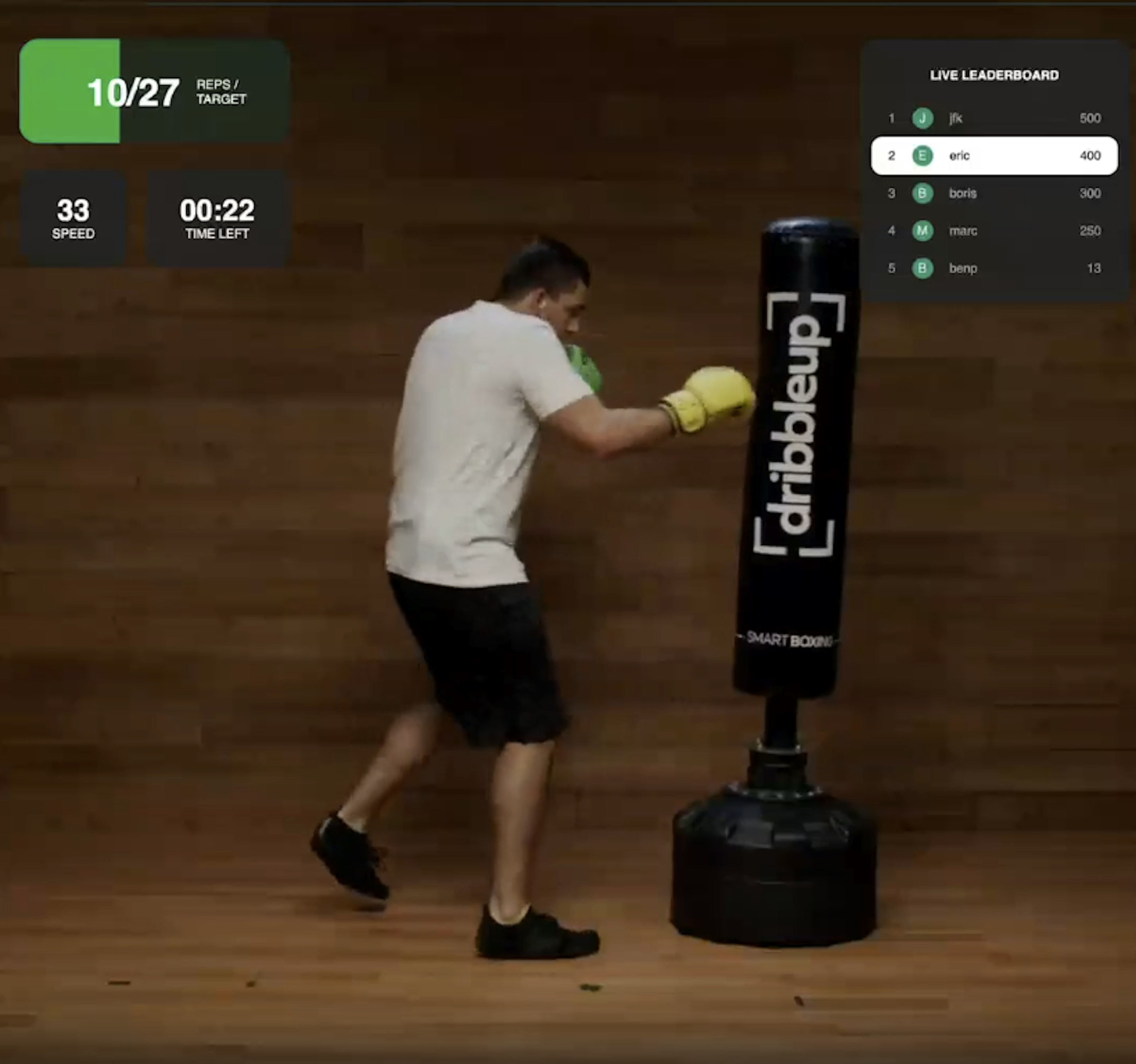 Trainer on TV using gloves