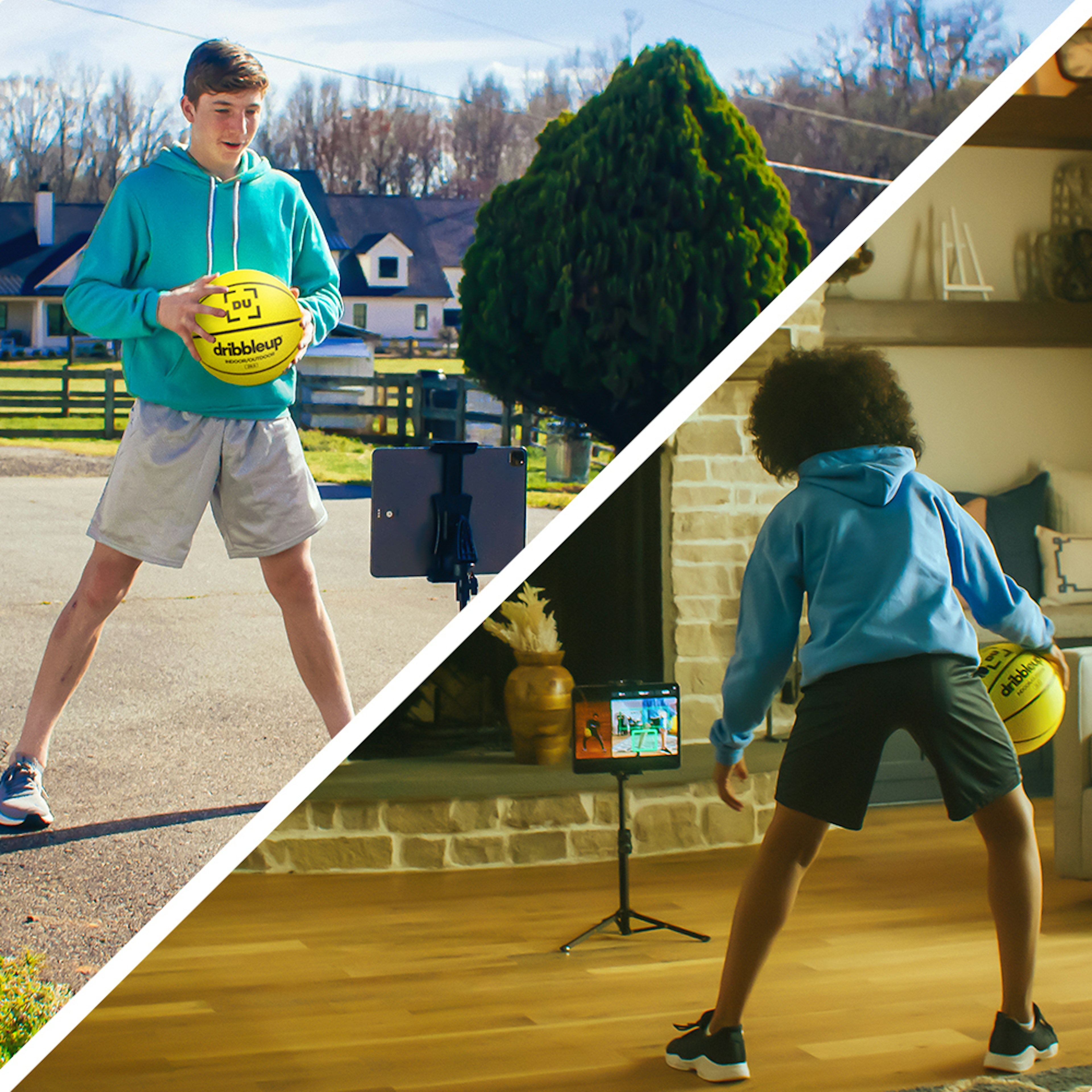 youth athletes using smart basketball inside an doutside